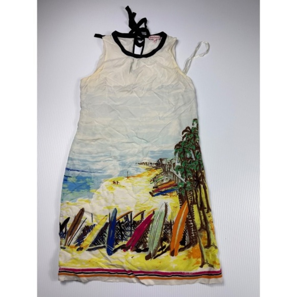 Juicy Couture Beach Print Dress Sleeveless Casual Sundress Black Trim‎ S